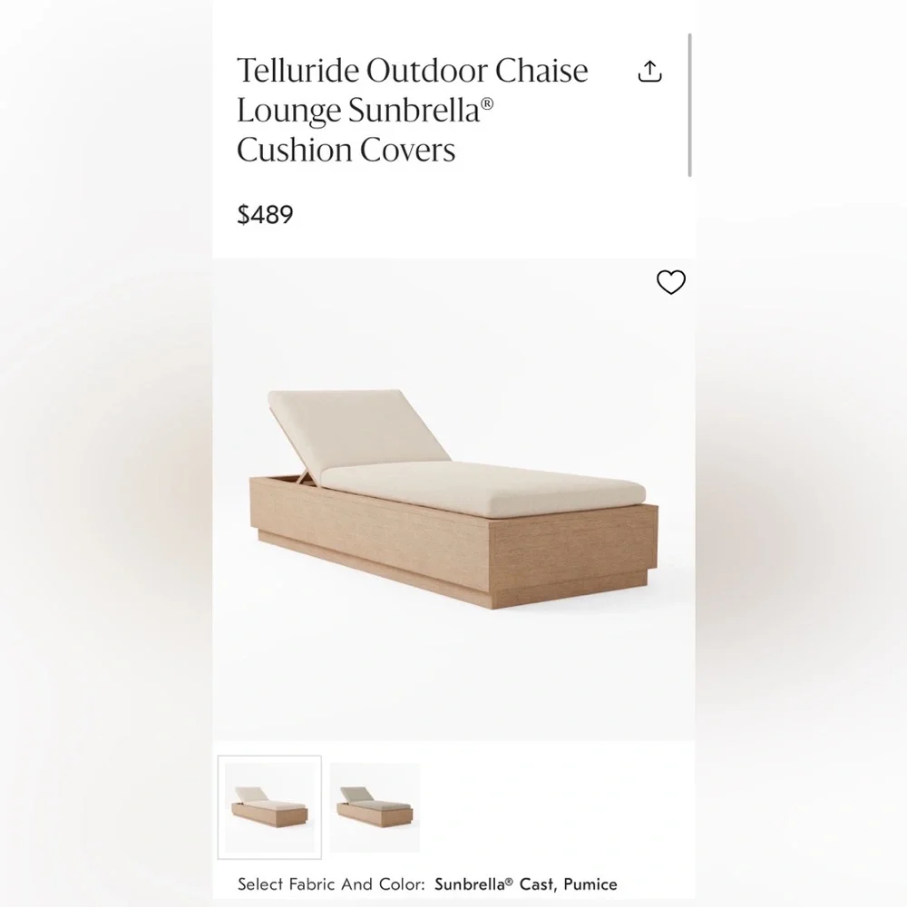 West Elm Telluride Outdoor Chaise Lounge Sunbrella® Cushion Cover NWT